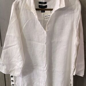 Tahari 100% Linen White Long Sleeve XL